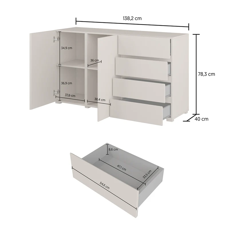 Buffet 2 portes 4 tiroirs Maxis Blanc