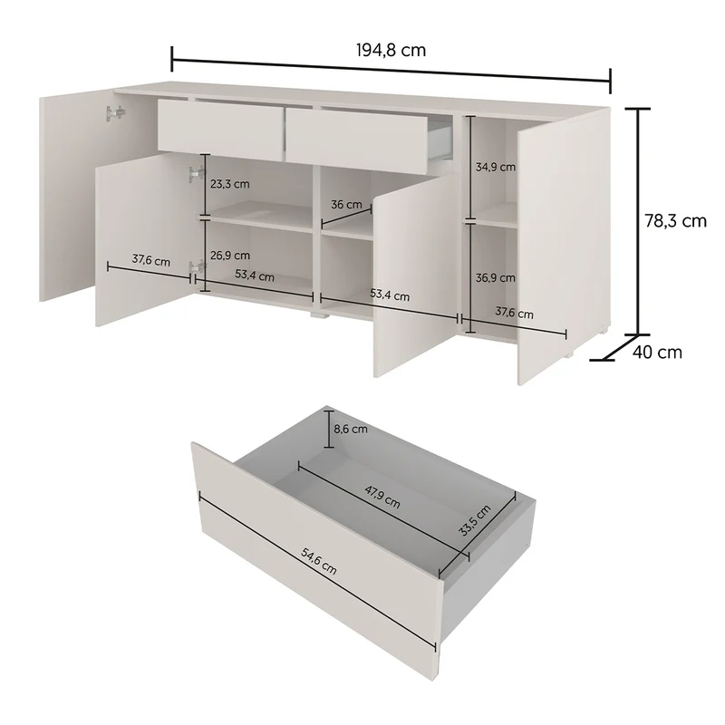 Buffet 4 portes 2 tiroirs Maxis Bois