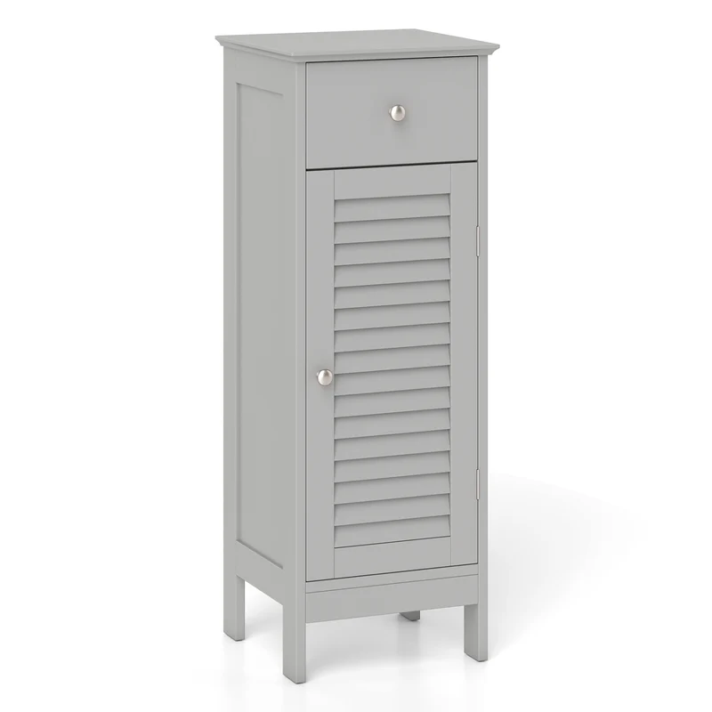 Narrow Bathroom Cabinet with Shelf and Drawer, Gray