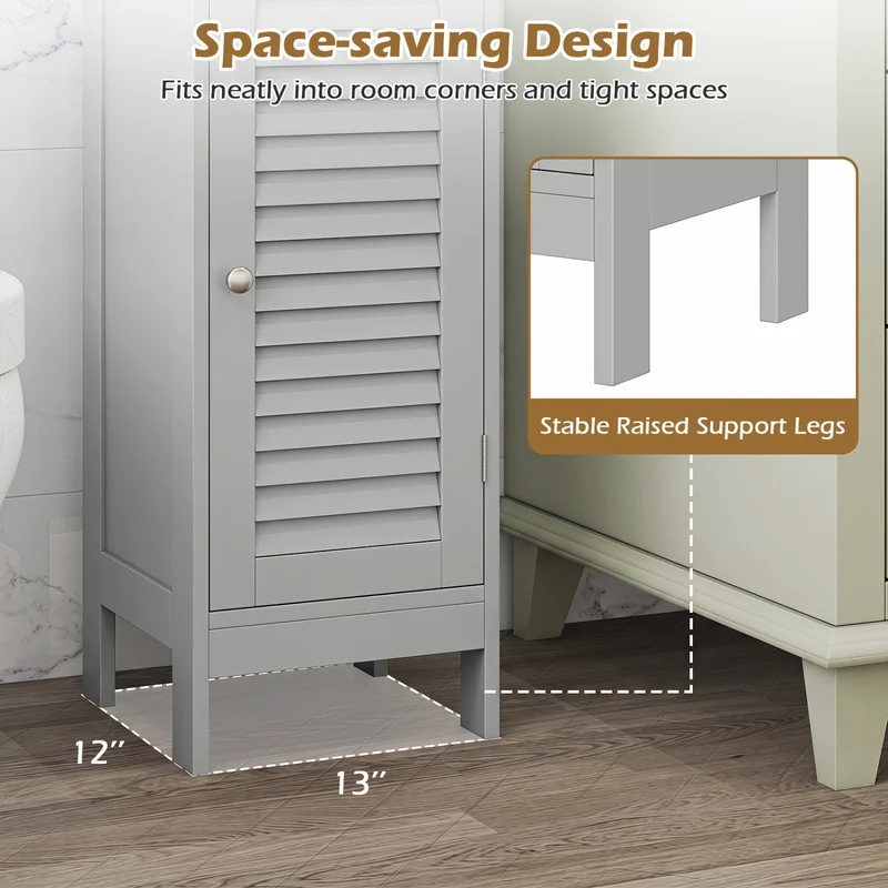 Narrow Bathroom Cabinet with Shelf and Drawer, Gray