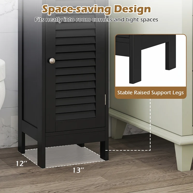 Narrow Bathroom Cabinet, Adjustable Shelf & Drawer, Black