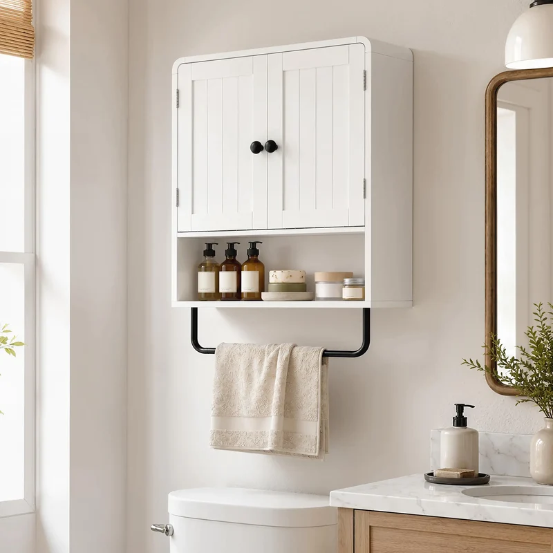 Wall Mounted Bathroom Cabinet, 2 Doors, White
