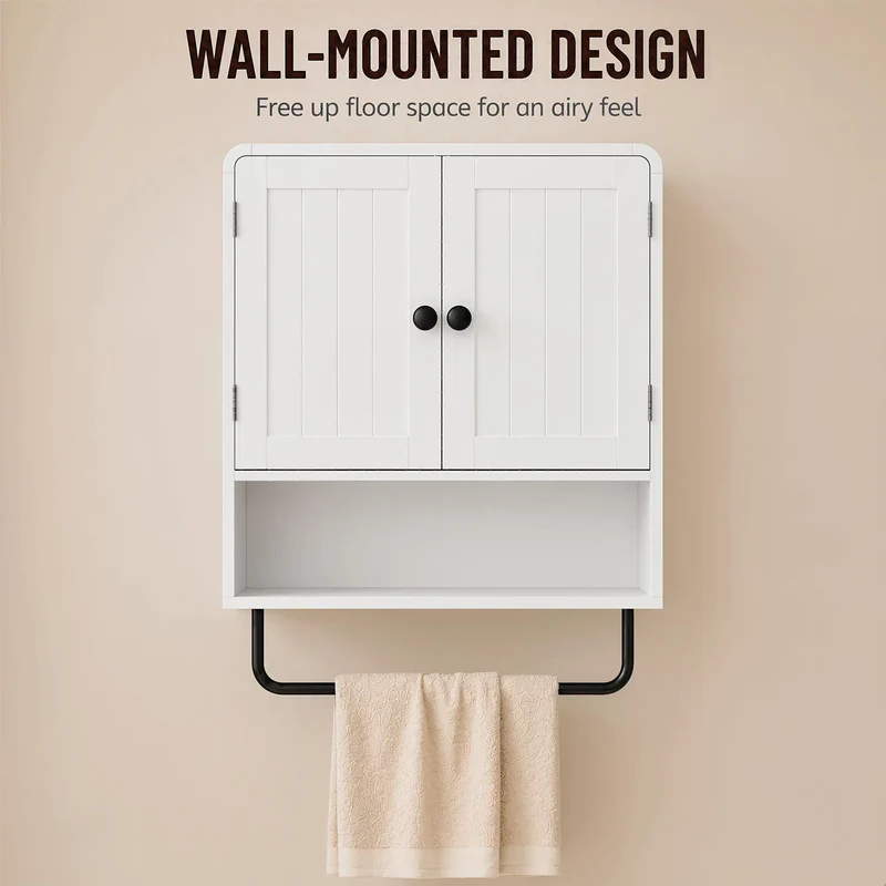 Wall Mounted Bathroom Cabinet, 2 Doors, White
