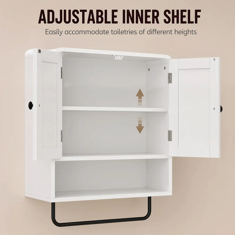 Wall Mounted Bathroom Cabinet, 2 Doors, White