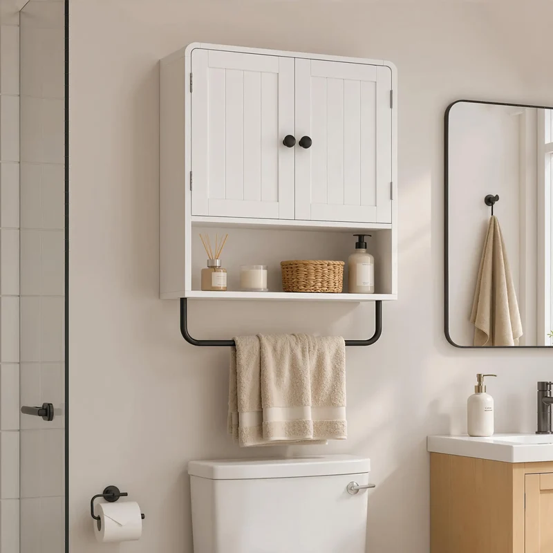 Wall Mounted Bathroom Cabinet, 2 Doors, White