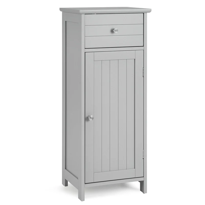 Wooden Bathroom Cabinet With Drawer And Shelf, Gray