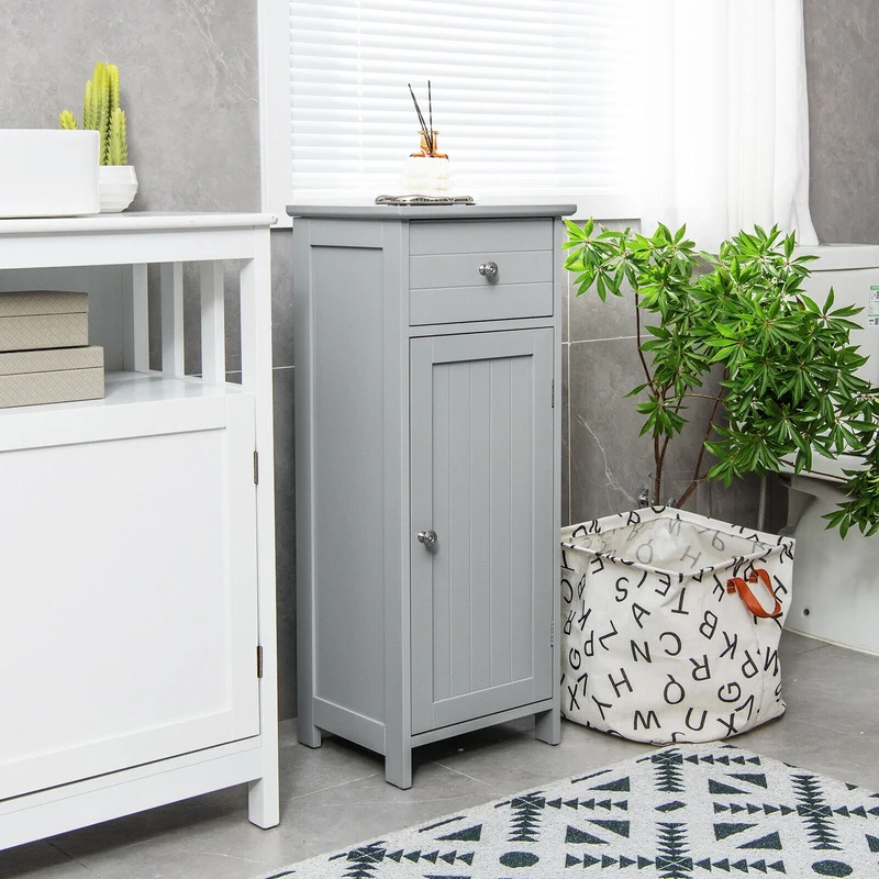 Wooden Bathroom Cabinet With Drawer And Shelf, Gray
