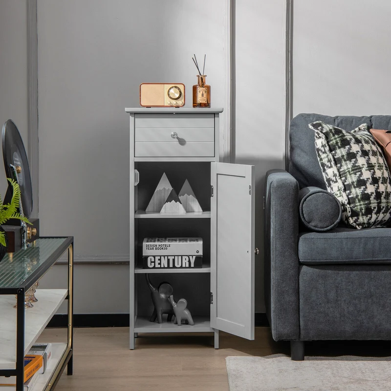 Wooden Bathroom Cabinet With Drawer And Shelf, Gray