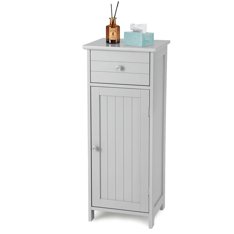 Wooden Bathroom Cabinet With Drawer And Shelf, Gray