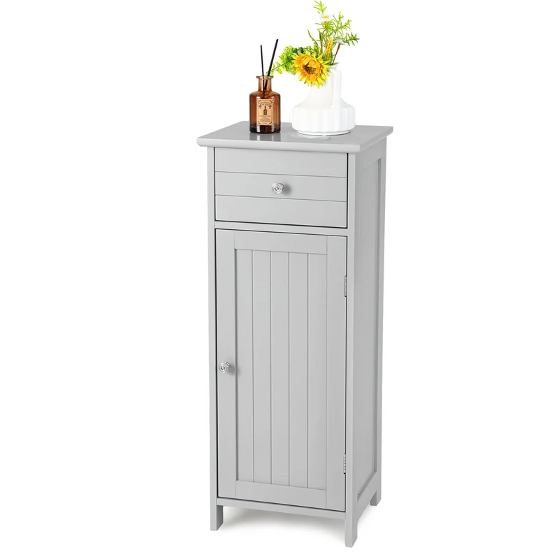 Wooden Bathroom Cabinet With Drawer And Shelf, Gray
