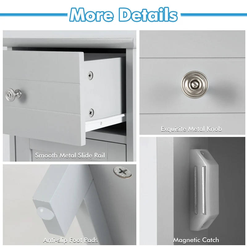 Wooden Bathroom Cabinet With Drawer And Shelf, Gray