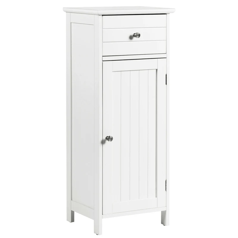 Wooden Bathroom Floor Storage Cabinet With Drawer, White