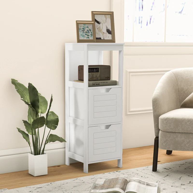 Floor Cabinet, Multifunction Storage Rack Stand Organizer, White