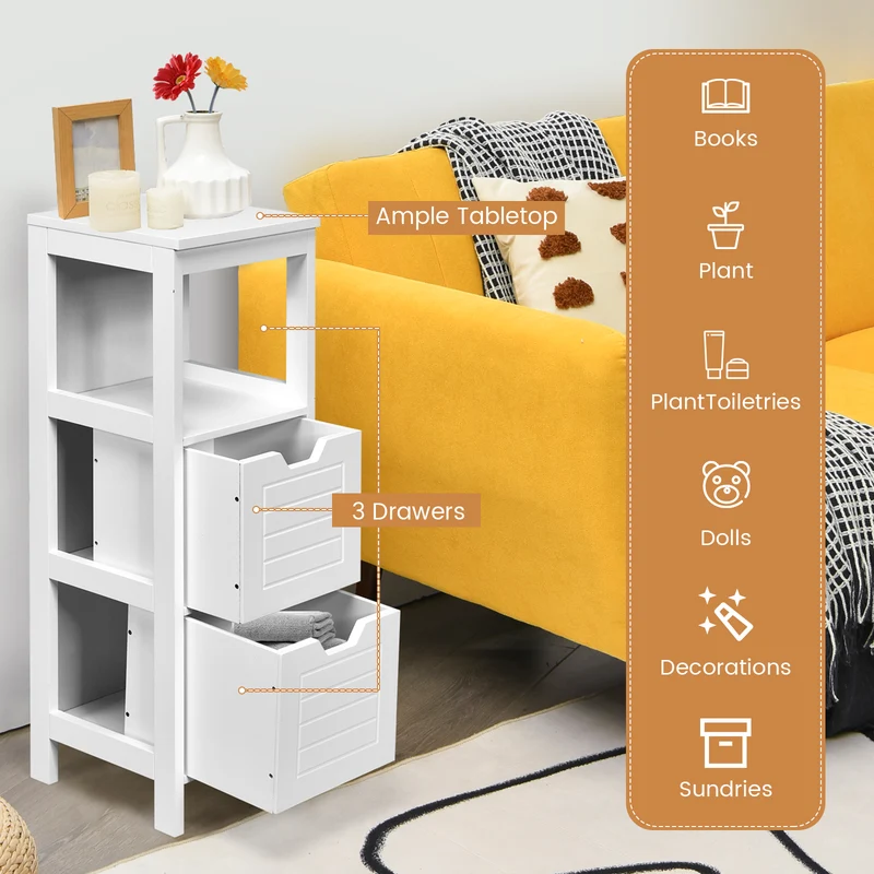 Floor Cabinet, Multifunction Storage Rack Stand Organizer, White