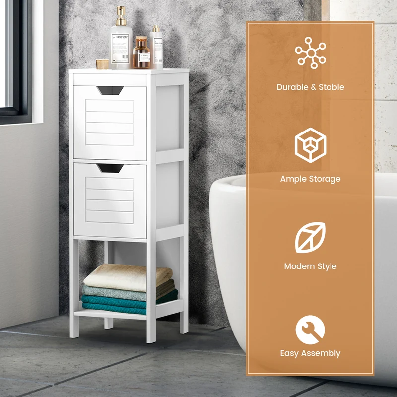 Floor Cabinet, Multifunction Storage Rack Stand Organizer, White