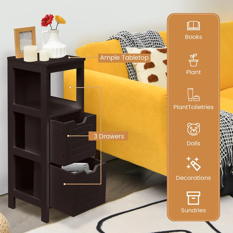 Wooden Floor Cabinet, Multifunction Storage Rack, Brown