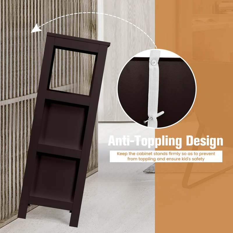 Wooden Floor Cabinet, Multifunction Storage Rack, Brown