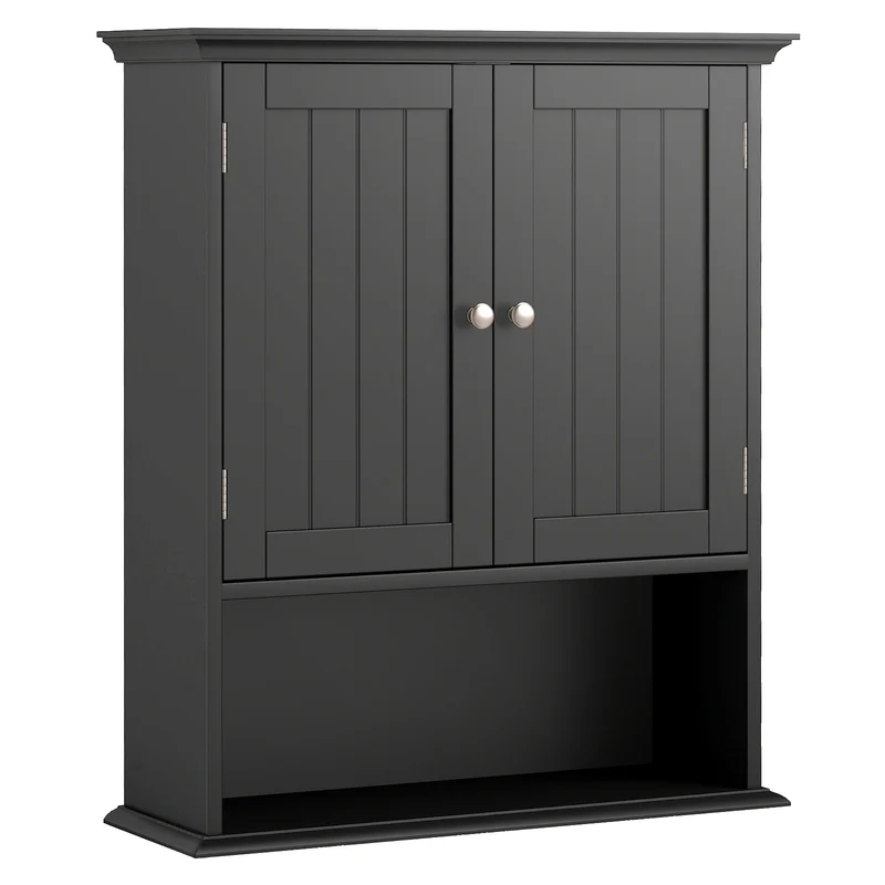 Wall Mount Bathroom Cabinet With Doors, Shelves, Black