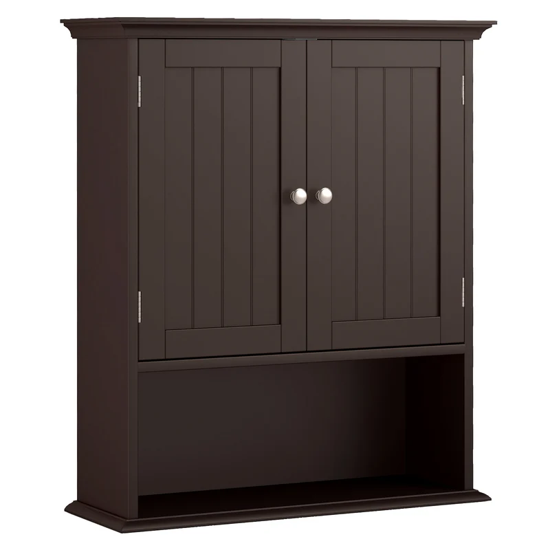 Wall Mount Bathroom Cabinet, With Doors And Shelves, Brown