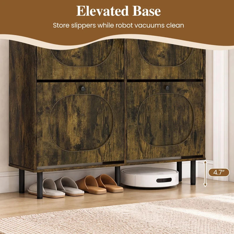 Shoe Storage Cabinet, 4 Flip Drawers, Aluminum Legs, Rustic Brown