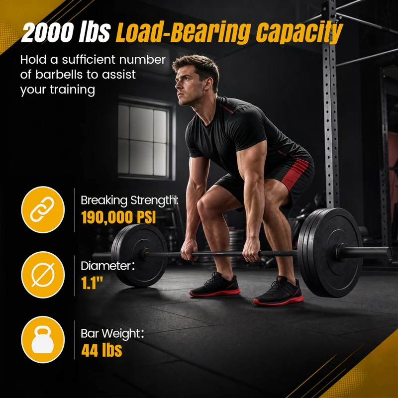 2000 lbs 7FT Olympic Bar for Squats and Home Gym, Black