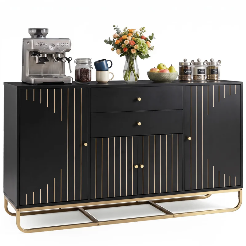 Modern Buffet Sideboard Cabinet, 2 Drawers, Black