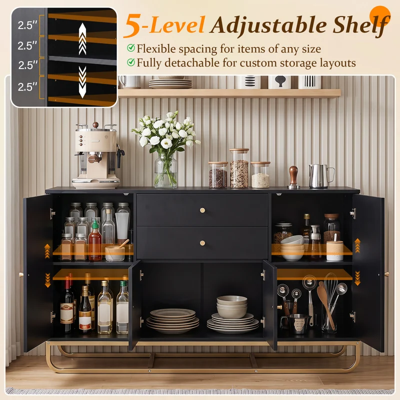 Modern Buffet Sideboard Cabinet, 2 Drawers, Black