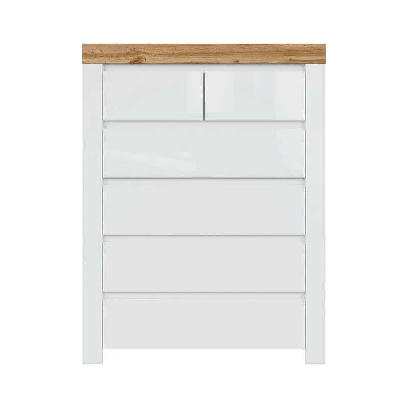Commode 6 tiroirs Hella Blanc et Bois