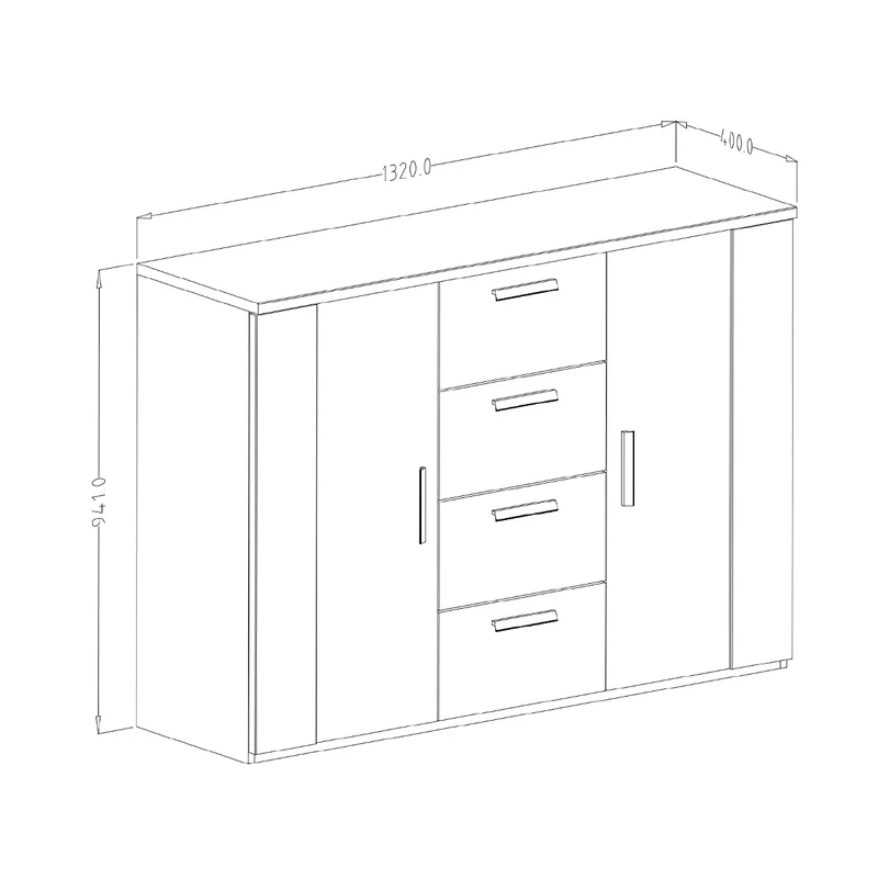 Commode 2 portes 4 tiroirs Alec Bois foncé et Noir