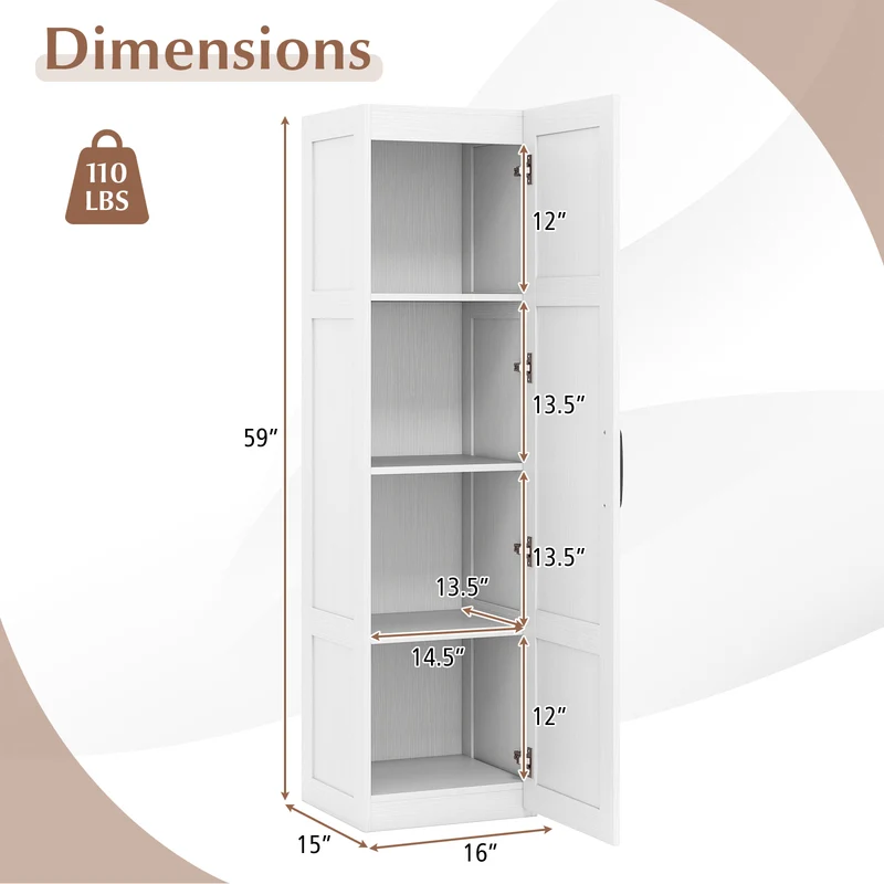 Tall Storage Cabinet, 4 Shelves, White