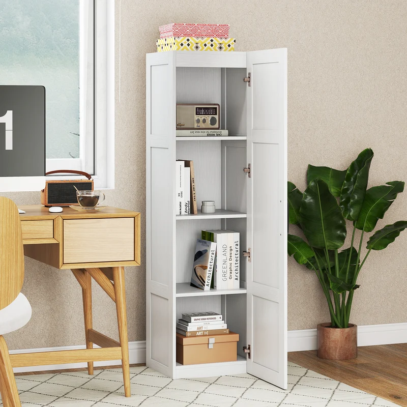 Tall Storage Cabinet, 4 Shelves, White