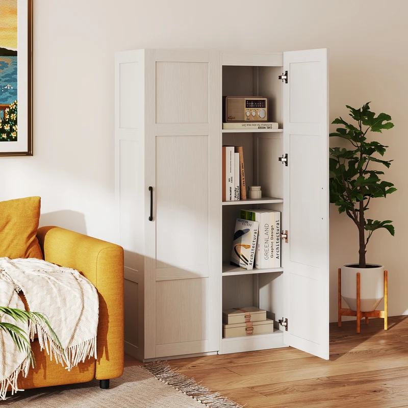 Tall Storage Cabinet, 4 Shelves, White