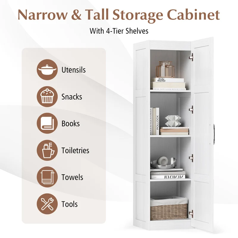 Tall Storage Cabinet, 4 Shelves, White