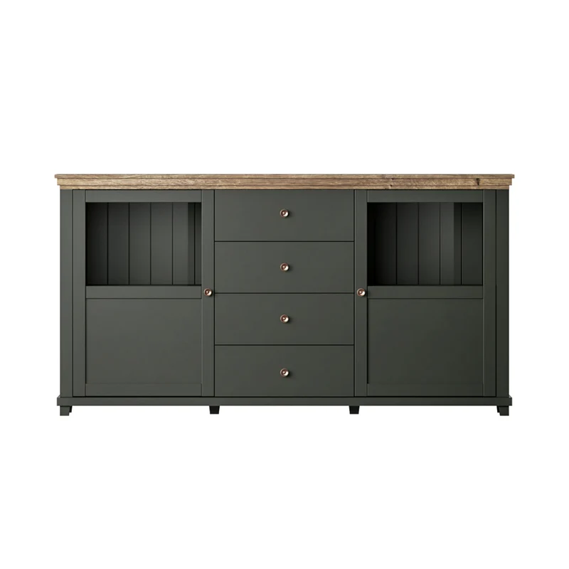 Buffet 2 portes 4 tiroirs Martin Vert et Bois