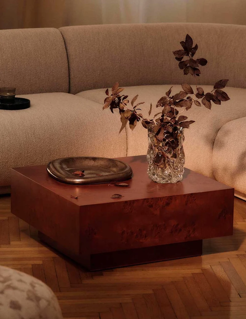 burl storage coffee table
