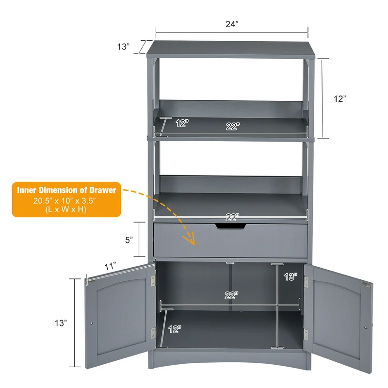 Bathroom Storage Cabinet With Drawer And Shelf, Gray