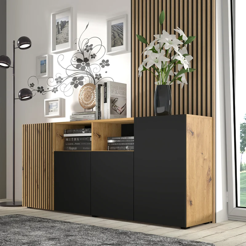 Buffet 4 portes Nera Bois et Noir