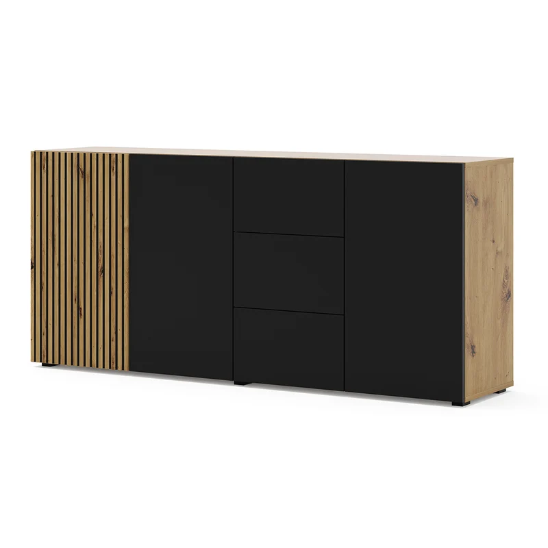 Buffet 3 portes 3 tiroirs Nera Bois et Noir
