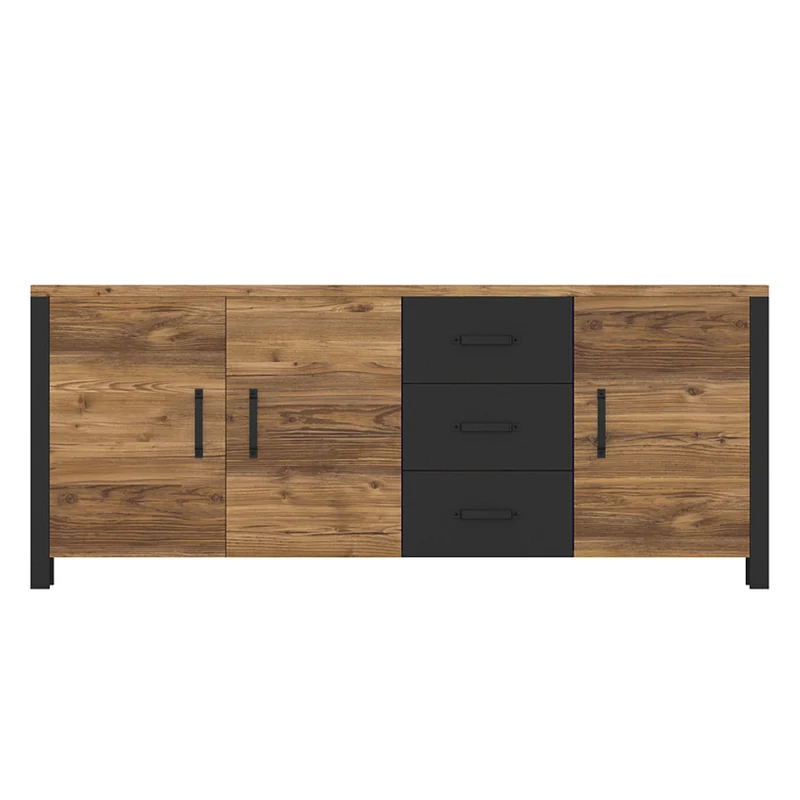 Buffet 3 portes 3 tiroirs Lyam Bois et Noir