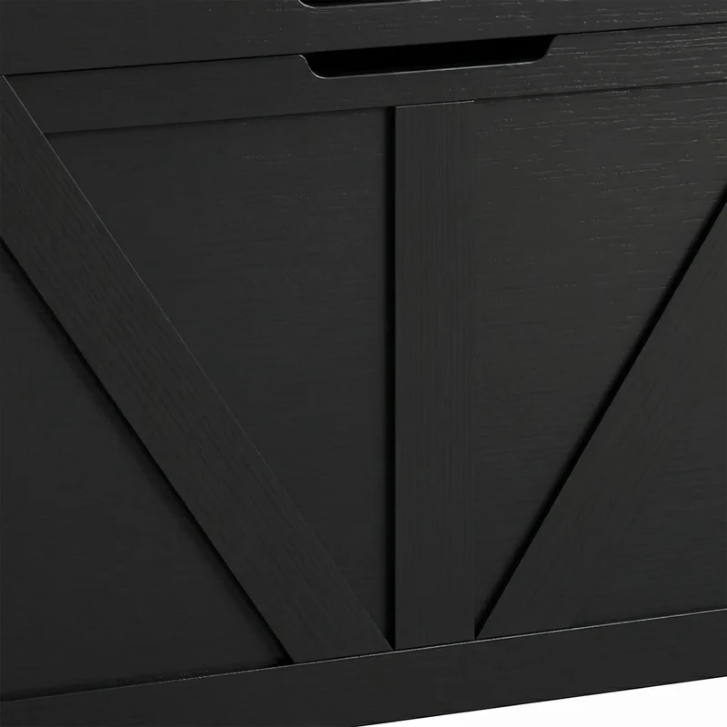 31.5 Inch Storage Chest Trunk with Safety Hinge, Black Wood Grain, Black