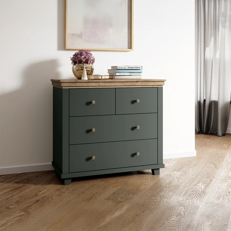 Commode 4 tiroirs Martin Vert et Bois