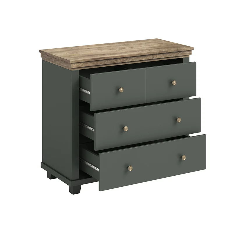Commode 4 tiroirs Martin Vert et Bois