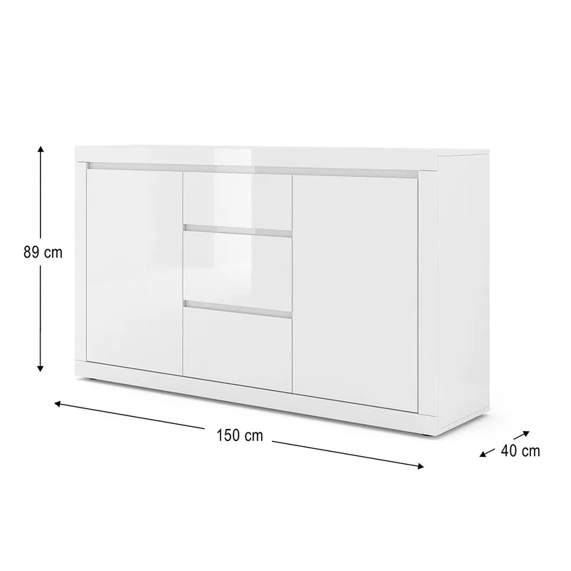 Buffet 2 portes 3 tiroirs Olia Blanc