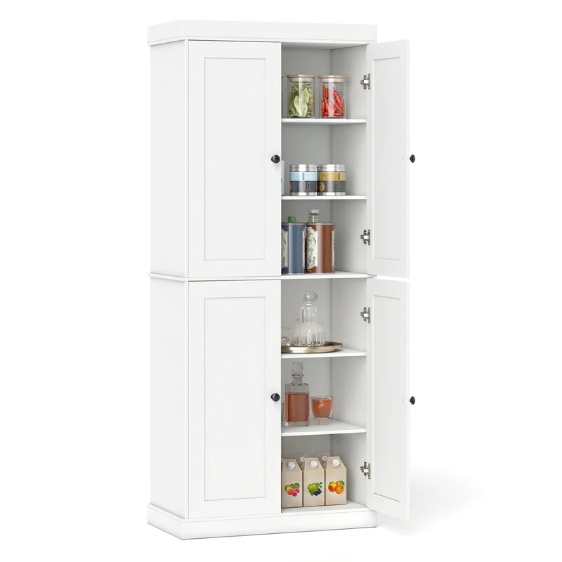 Kitchen Pantry Cabinet, 2 Shelves, Anti-Tipping, White