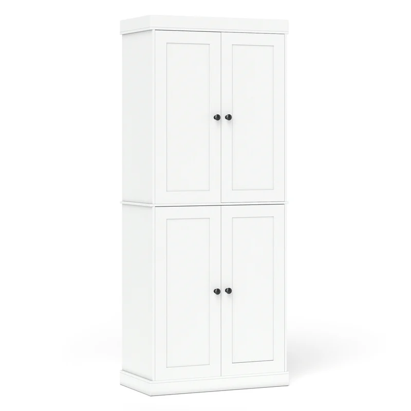 Kitchen Pantry Cabinet, 2 Shelves, Anti-Tipping, White
