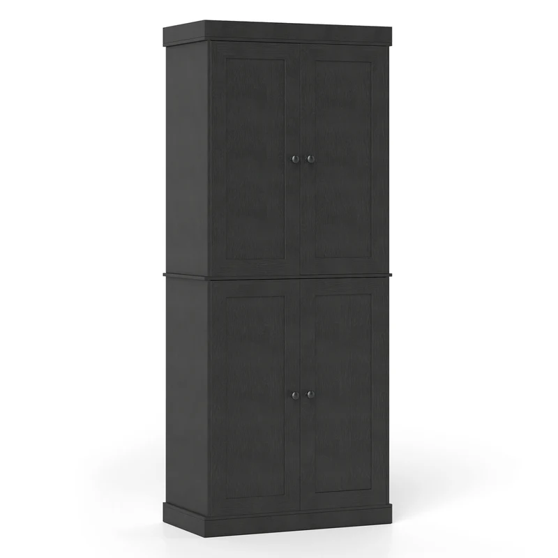 Kitchen Pantry Cabinet, 2 Adjustable Shelves, Anti-Tipping, Black