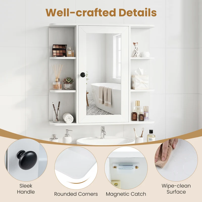 Wall Mounted Bathroom Medicine Cabinet With Mirror, White