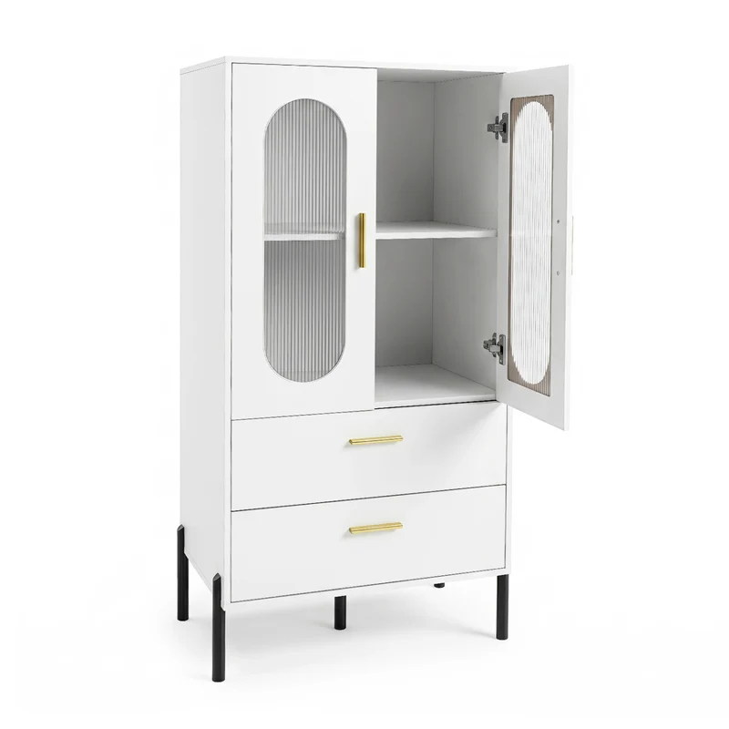 Modern Sideboard Buffet Cabinet with Fluted Doors, White
