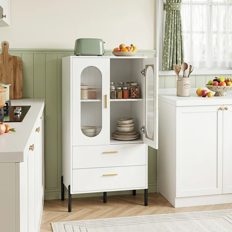 Modern Sideboard Buffet Cabinet with Fluted Doors, White