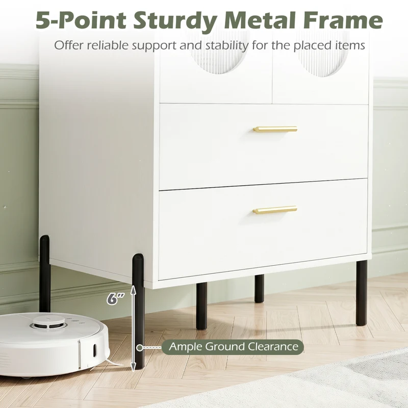 Modern Sideboard Buffet Cabinet with Fluted Doors, White
